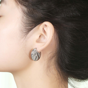 C-Shaped Fan <b>Stud</b> Earrings Geometric <b>Titanium</b> Steel Irregular Reversible For Women - Product Image 4