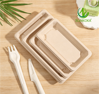 Plateau à sushi jetable en fibre de pulpe de bagasse de canne à sucre SUMKOKA avec couvercle en PET, écologique et micro-ondable