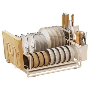 Estante <span class=keywords><strong>para</strong></span> secar platos con bandeja, soporte <span class=keywords><strong>para</strong></span> escurridor de lavabo, organizador de armario de cocina, estante, cuchillo, palillos, almacenamiento integrado - Product Image 6