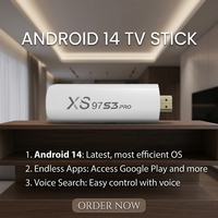 XS97 S3 Pro 14 BT Android 14 TV Stick 4K Quad Core Media Player WiFi 6 BT Remote Suara