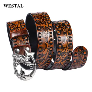 Retro embossed tiger buckle women leather pants jeans leather belts for men automatic buckle belt genuine leather belts