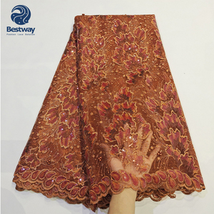 Última tela de encaje francés africano de Color Lila 2020 encaje de tul de secuencia francesa al por mayor - Product Image 5