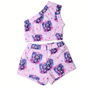 Ensemble B15 Haut à une épaule et short pour filles, personnalisation rapide, couleur unie, vêtements pour bébés, ensemble pull en coton, style européen - Product Image 5