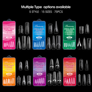 Suministros de Uñas al por Mayor, Moldes Duales para Uñas, 75 Piezas, 5 Estilos, 15 Tamaños, Sistema de Puntas de Extensión de Uñas de Plástico para Uso en Salón - Product Image 1