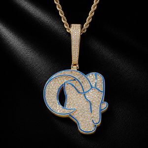 Collana con Ciondolo Testa di Capra in Ottone CZ Trendy da Uomo, Stile Hip Hop Streetwear, Dorato Argentato, Iced Out, Regalo Statement Animale - Product Image 5