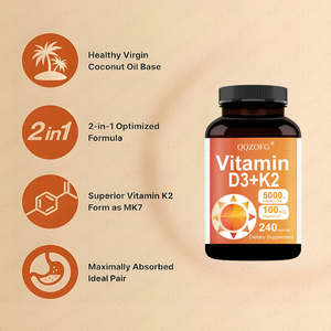 Vitamina D3+<span class=keywords><strong>K2</strong></span> (MK-7) OEM 5000 UI 100 mcg 240 Cápsulas Blandas a <span class=keywords><strong>Base</strong></span> de Aceite de Coco, Suministro para 8 Meses, Suplemento para la Salud Ósea y el Apoyo Inmunológico - Product Image 4