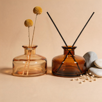 Bouteille en verre vide de 200 ml pour diffuseur à bâtonnets, de luxe, ambre clair/foncé, forme bulbeuse ronde, avec bouchon personnalisé sérigraphié, vente en gros