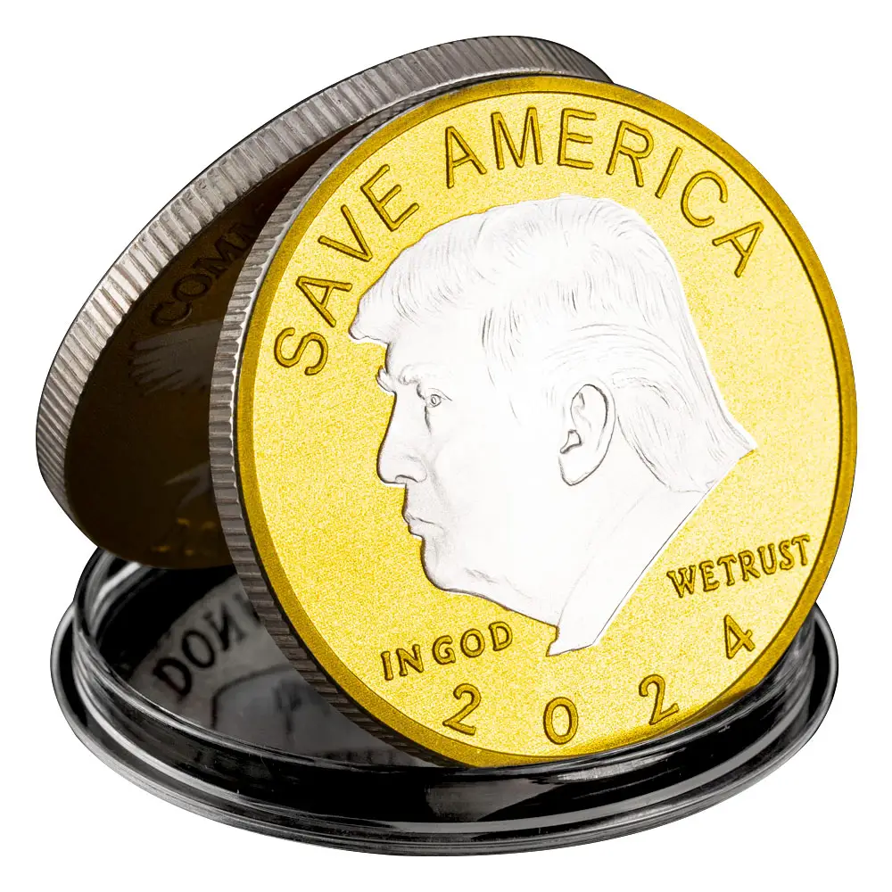 מטבע הנצחה 2024 הצילו את אמריקה מטבע מצופה זהב מטבע נשר אמריקאי מפקד במפקד דונלד ג'י מטבעות