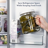 Pot Mason à large ouverture de 74 oz avec poignée, récipient de stockage hermétique avec échelle graduée pour sucre, farine, biscuits, cornichons, fruits, boissons au réfrigérateur