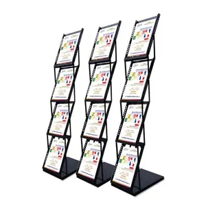 Ijzer A4 vouwen informatie frame landing propaganda vouwen draagbare display tijdschrift verticale display stand