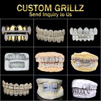 Personnalisé Vvs Moissanite Grillz Hip Hop Style Glacé Laboratoire Pierre Précieuse Plaqué Or Dents Grillz pour Rappeur