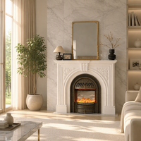 Cheminée autoportante sculptée à la main en marbre blanc de style crème français, avec fonction de chauffage, pour la décoration de villa