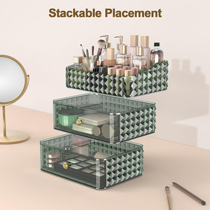 Clear Stock Juego de <span class=keywords><strong>3</strong></span> piezas Organizador de maquillaje con <span class=keywords><strong>2</strong></span> cajones y 1 bandeja para el cuidado de la piel Sombra de ojos Lápiz labial Estuche de almacenamiento de cosméticos - Product Image 3