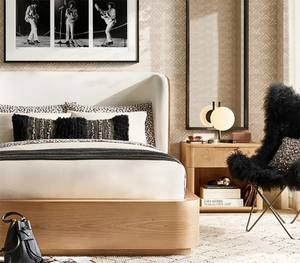 Новый стиль Madero ткань дерево и ткань укрытие кровать современная натуральная дубовая деревянная кровать - Product Image 4