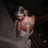 Robe de bal sirène rose poudré Lsz496, dos nu, longue, ornée de perles et de sequins irisés, pour soirée, Jancember