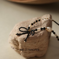 Kalung Mutiara Imitasi Paduan Logam TANGPEI Desain Bayangan Kupu-kupu Malam Gelap Choker Pita Hitam Putih Perhiasan Fashion untuk Wanita