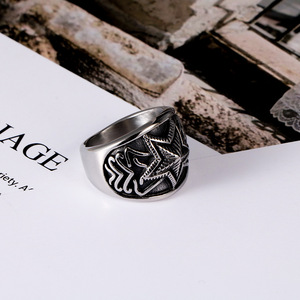 Retro Star <b>Titanium</b> Steel <b>Ring</b> Extra Wide Five Pointed Unisex Rock Style Jewelry SA977 - Product Image 2