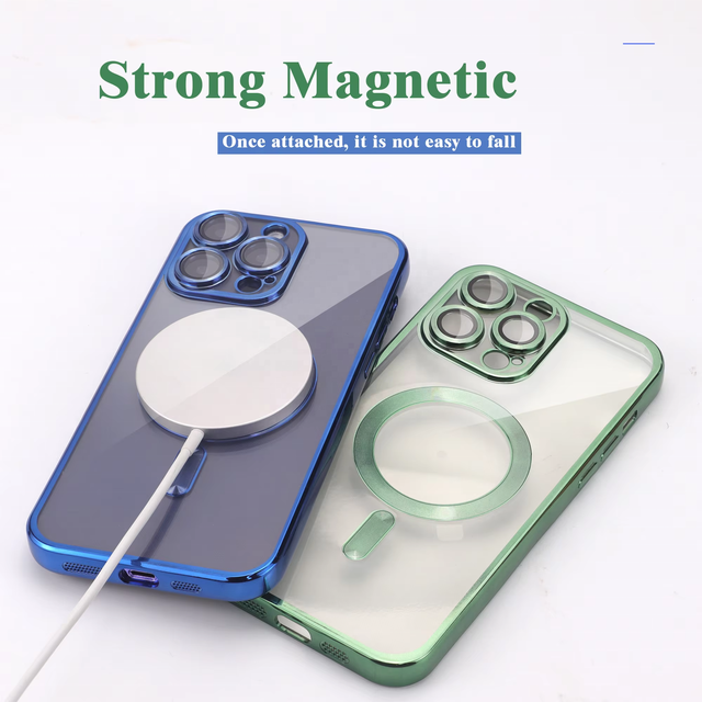 Luxury Electroplated Magnetic Attraction Protective Case for Iphone 17 16 15 14 13 Pro Max Comes with Lens Film TPU Soft Case