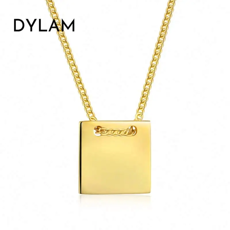 Dylam colar quadrado personalizado, colar com pingente minimalista de 18k e ouro, com iniciais de gravura