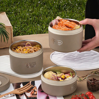 Boîte à lunch isotherme pour enfants, mignonne et abordable, avec sac, empilable, 3 compartiments, matériau de qualité alimentaire, écologique