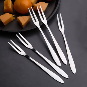Stainless Steel Two Pronged Fruit Fork <b>Thin</b> Handle Dessert Cake Serving Home Commercial Use - Product Image 1