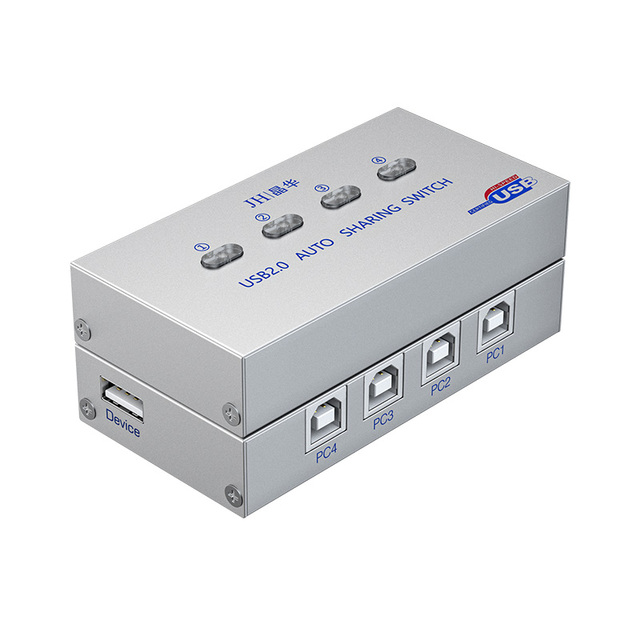 4-Port Alloy USB2.0 Switcher/Sharer for Multi-Computer Desktop Note Printer Sharing Automatic Switching for Office