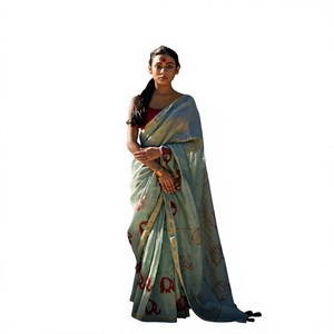 Sari Tradicional Indio de Seda con Estampado de Elefantes en Relieve, para Mujer Moderna, Uso Casual en Bodas, para Todas las Temporadas, Largo hasta el Suelo, Corte Regular - Product Image 1