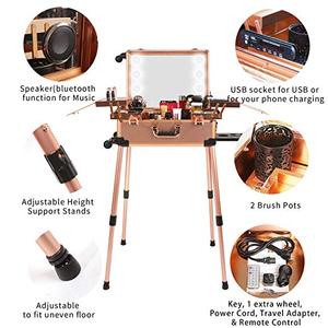 Valise de maquillage avec lumières intégrées, 3 couleurs de lumière, roulettes, ouverture en aluminium, organiseur de cosmétiques de voyage sur roulettes - Product Image 4