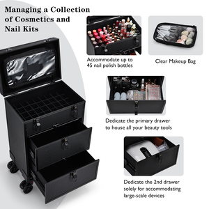 Professional Rolling <b>Makeup</b> <b>Case</b> 2-Drawer Cosmetic Storage Organizer Travel <b>Makeup</b> Trolley Large Train <b>Case</b> with Wheels - Product Image 2