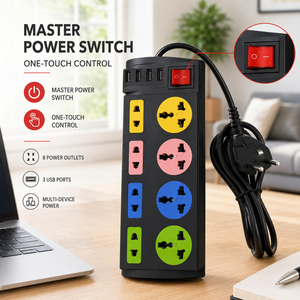 Endüstriyel Masaüstü Bakır Güç Uzatma Prizi 8'li Evrensel Priz Paneli <span class=keywords><strong>3</strong></span> USB Girişi 10A Bilgisayar Ofis Hastane Kullanımı İçin - Product Image 5