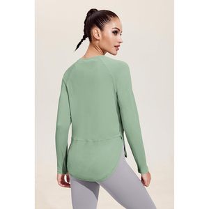 Camisetas Deportivas para Mujer, Corte Holgado, para Correr, Gimnasio, Transpirables, Manga Raglán, Color Verde Salvia, Talla S - Product Image 4