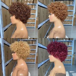 Parrucche Afro Ricci Crespi 100% Capelli Umani Vergini Remy Brasiliani, Parrucca a Ricci Piccoli Lavorati a Macchina, Copricapo Nero/Marrone/Biondo - Product Image 3