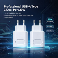 Pengiriman Cepat USB-A Tipe C Dual Port 20W 5V 3A 9V 2.25A 12V 1.8A Charger Dinding Colokan EU untuk Penggunaan Kamera dan Speaker Charger Ponsel