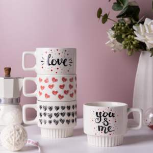 Ensemble de tasses à motif cœur pour la Saint-Valentin, tasses à café romantiques, cadeaux sur le thème de l'amour rouge et rose pour les amis et l'usage domestique - Product Image 4