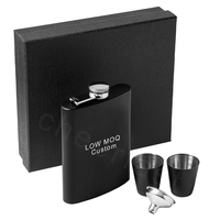 Set de Regalo Promocional Personalizado para Empresas, Set de Regalo de Boda, Petaca de Acero Inoxidable con Funda de Cuero Negro de 8 oz, Set de Regalo de Petaca para Hombre