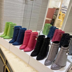 Bottines pour femme Shark Lock Fashion à talon compensé, ornées de strass brillants, bottes courtes pour femmes - Product Image 5