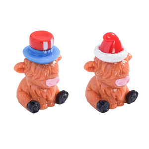 <b>Mini</b> Highland Bull Resin Figurine Santa Hat American Hat <b>Desk</b> Ornament Decorative Gift Accessory - Product Image 1