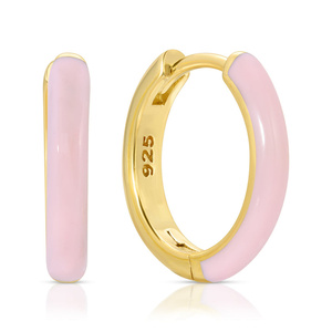 Semplici <span class=keywords><strong>orecchini</strong></span> a cerchio smaltati di colore morbido Anti sbiadimento <span class=keywords><strong>orecchini</strong></span> in argento placcato oro 925 per il regalo di compleanno delle giovani ragazze - Product Image 1