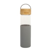 Bouteille d'eau en verre borosilicate de 17 oz avec couvercle en silicone et couvercle en bambou anti-fuite, bouteille d'eau pour l'extérieur, bouteille d'eau pour la salle de sport