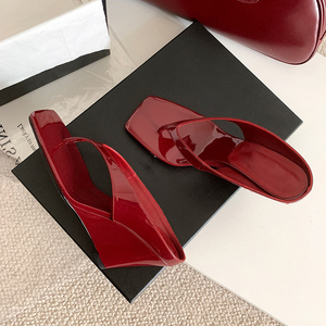 Sandalias de Tacón de Cuña de 8 CM con Tiras de Cuero Patentado, Punta Cuadrada, Hechas a Mano, de Alta Calidad para Damas 2026 - Product Image 2