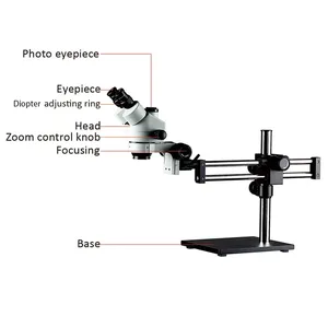 Profesional 7X-45X <span class=keywords><strong>Trinocular</strong></span> Stereo Zoom Microscopio LED Anillo de luz Soporte de brazo de doble brazo - Product Image 2