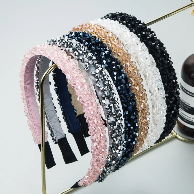 FanYue-accesorios coreanos para el cabello para mujer, bandanas finas simples con purpurina, diadema de cristal para el cabello, 2022