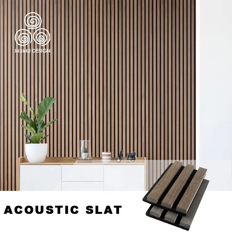 MUMU High Quality Design Wooden Akupanel Sound Absorbent Wall Slat Wood Siding Soundproofing Panel with Acoustic