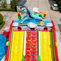 Château gonflable coloré écologique à prix d'usine, combo double toboggan, capacité de 500 kg, taille personnalisable pour le plaisir en famille