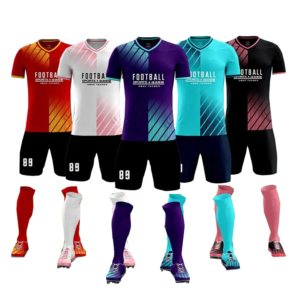 Groothandel Oem Design Voetbalkleding Voetbalset Voetbal Uniform Dragen Uniform Custom Voetbal Kit Sublimatie Voetbal Jersey