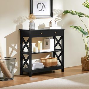 Table console <span class=keywords><strong>tiroir</strong></span> étagères de rangement table de canapé en bois mince pour couloir entrée salon pour petits espaces noir - Product Image 2