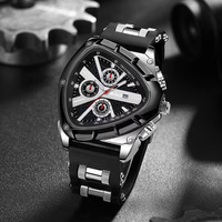 Montre-bracelet sport pour homme à cadran triangulaire, chronographe à quartz, bracelet en silicone, montre décontractée pour homme avec affichage de la date
