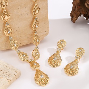 2025 Mode Luxe Turquoise Plaqué Or Goutte d'Eau Traditionnel Collier Parures de Bijoux de Mariée <span class=keywords><strong>Arabe</strong></span> pour Femmes Mariage <span class=keywords><strong>Algérien</strong></span> - Product Image 2