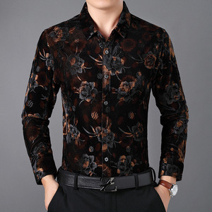 100% coton or <span class=keywords><strong>velours</strong></span> imprimé <span class=keywords><strong>chemise</strong></span> ample décontracté hommes chemises à manches longues sans repassage grande taille vêtements pour hommes - Product Image 2
