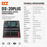 Console de mixage audio professionnelle DSZ DS-20PLUS 16 canaux en aluminium avec écran tactile, effets intégrés, enregistrement USB, entrées XLR stéréo